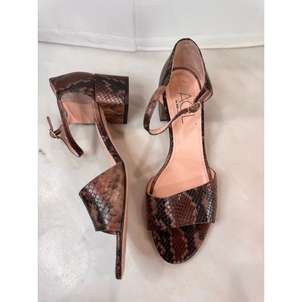 AGL Snake Embossed Block Heel Sandal - Brown Snake Print Strappy sandal EU 39.5 - Picture 8 of 9